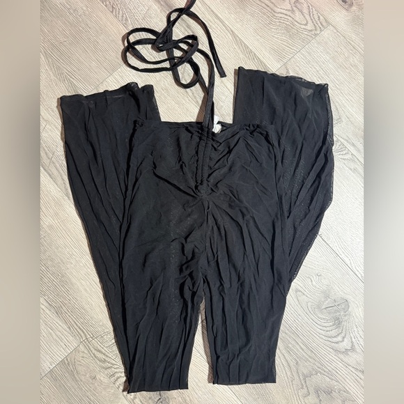 iHeartRaves Black Mesh Flare Cinch Bottoms Size Small - Picture 1 of 3